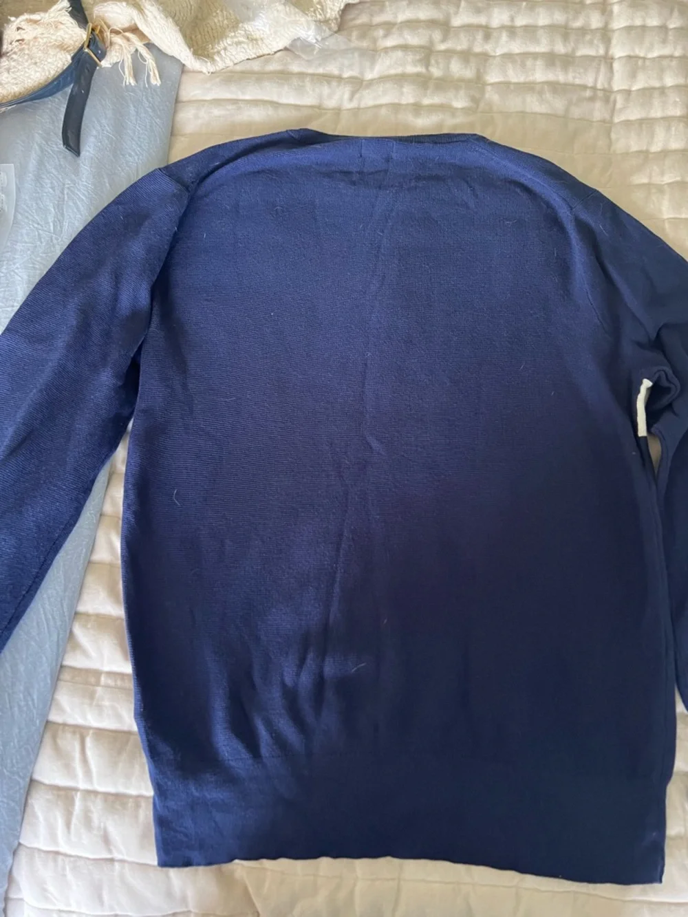 J. Crew Navy Crewneck Sweater with White Chest Stripe 100% Cotton Men L